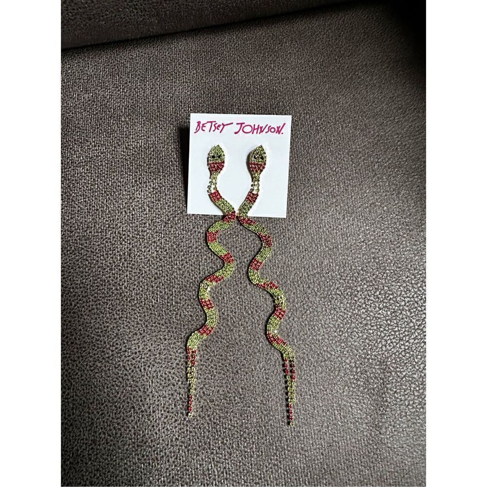 Betsy Johnson whimsical snake linear drop earrings, made with cut glass and gems - Picture 11 of 11